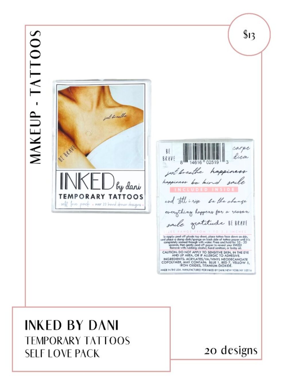 Inked by Dani Temporary Tattoos Self Love Pack